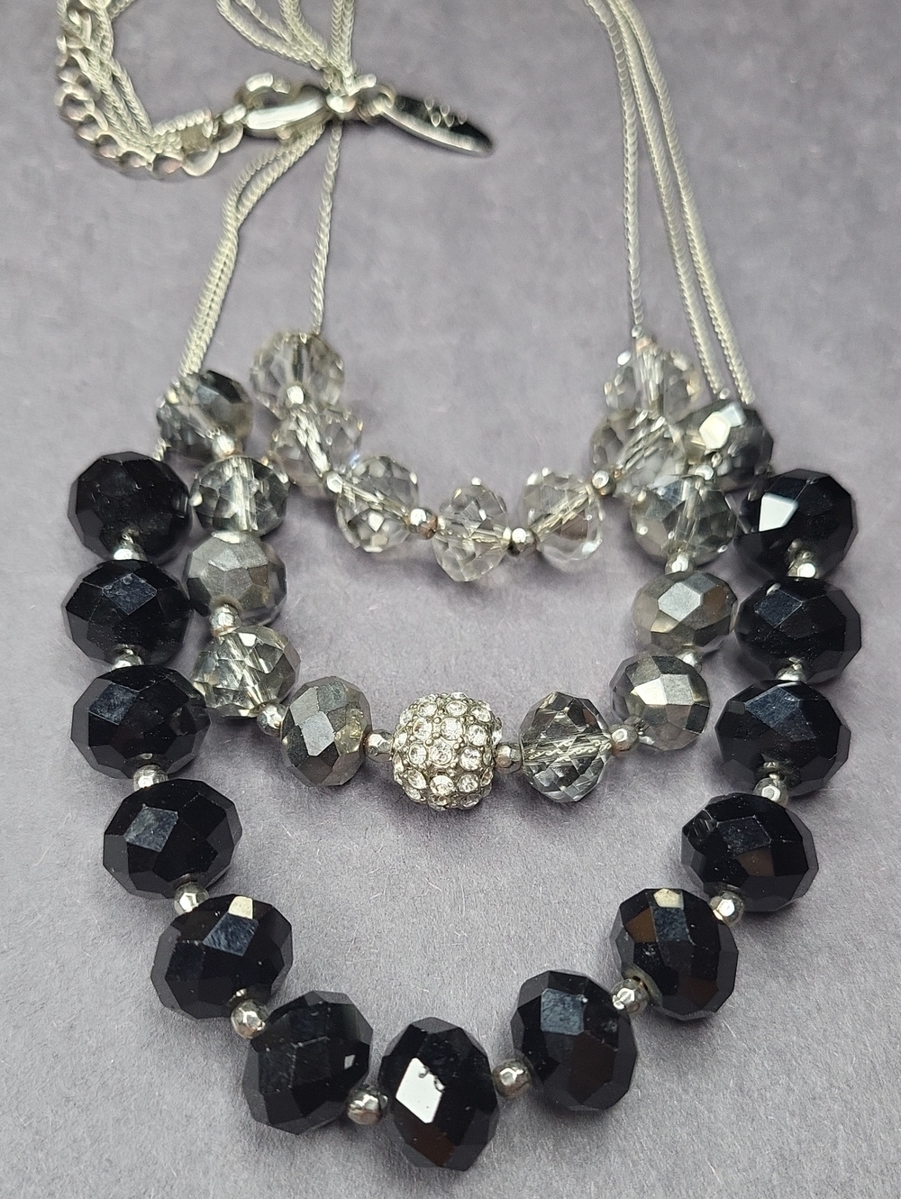 NY Collection Black and Clear Faceted Bead Statement Necklace